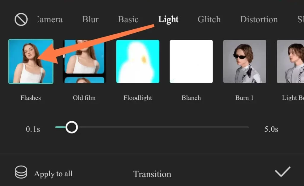 Flash transitions in CapCut